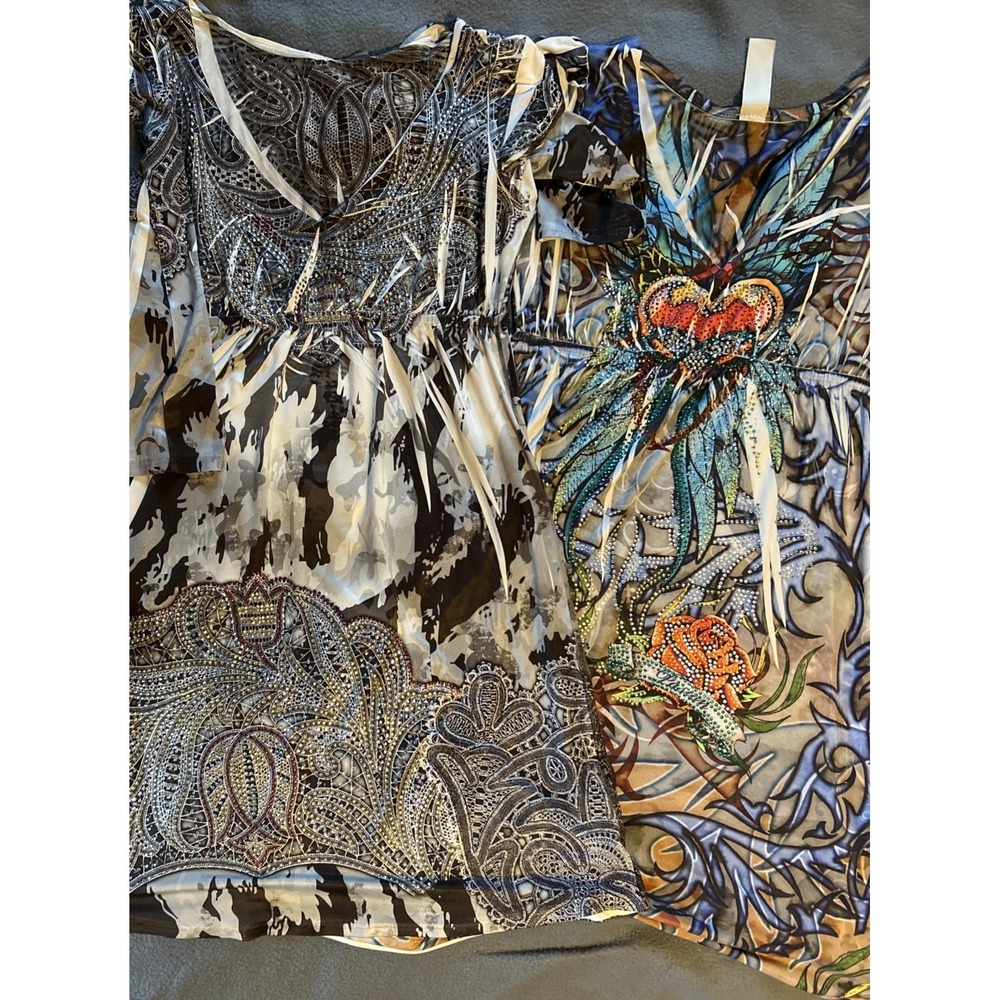 S-Twelve Tattoo Print Mini Dress Empire Waist Rhinestones Rose Glam Lot 2 SZ S‎